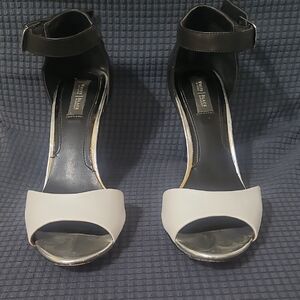 White House Black Market Black and White Open-Toe Heels